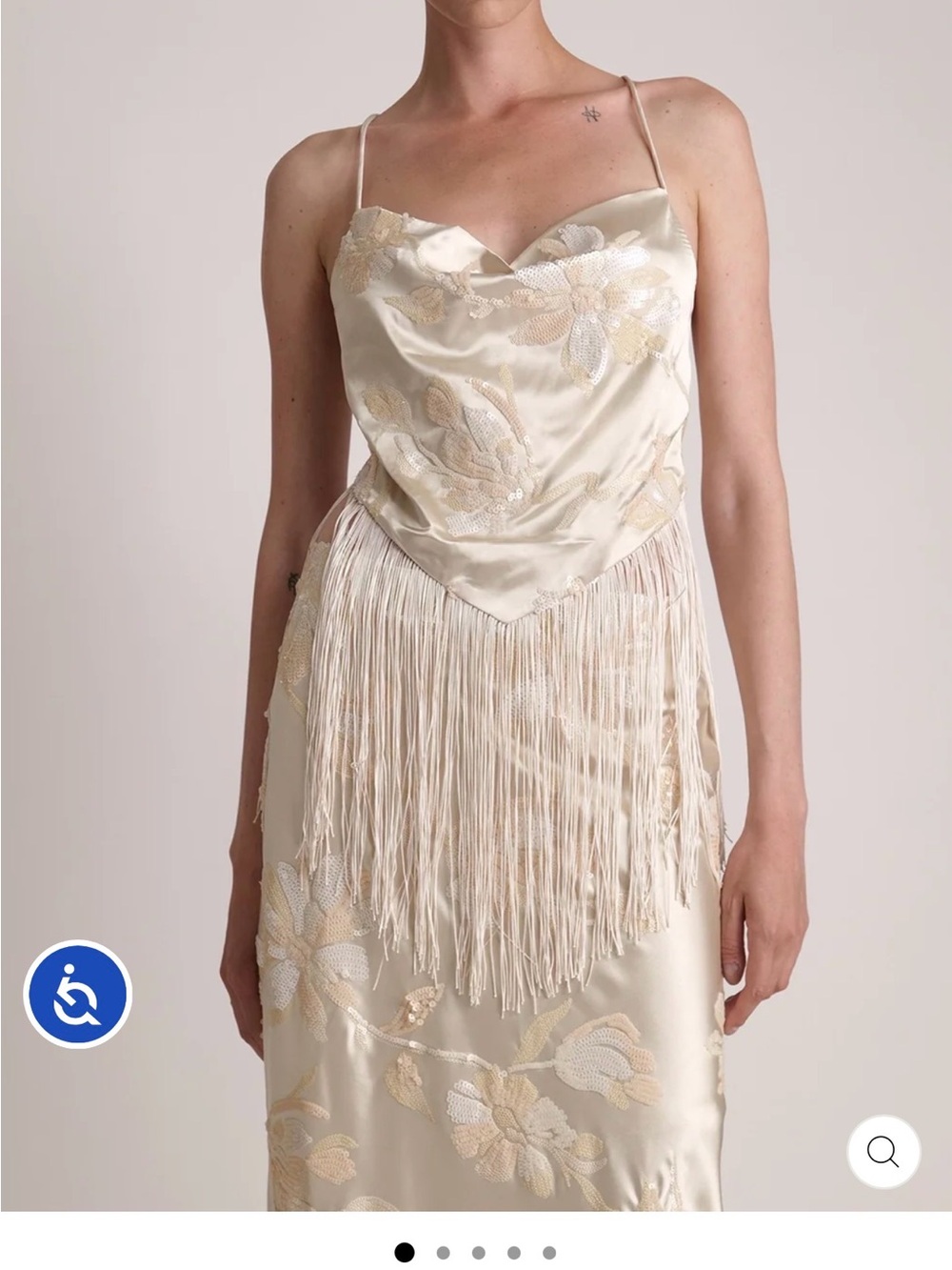 Sabina Musayev Ivory Floral Satin Strapless Fringe Top NEW WITH TAGS